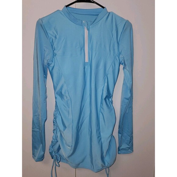 Unbranded Other - Womens  Blue Rashguard Long Sleeve Top With Black Bikini Bottom Sz L UFP Beach